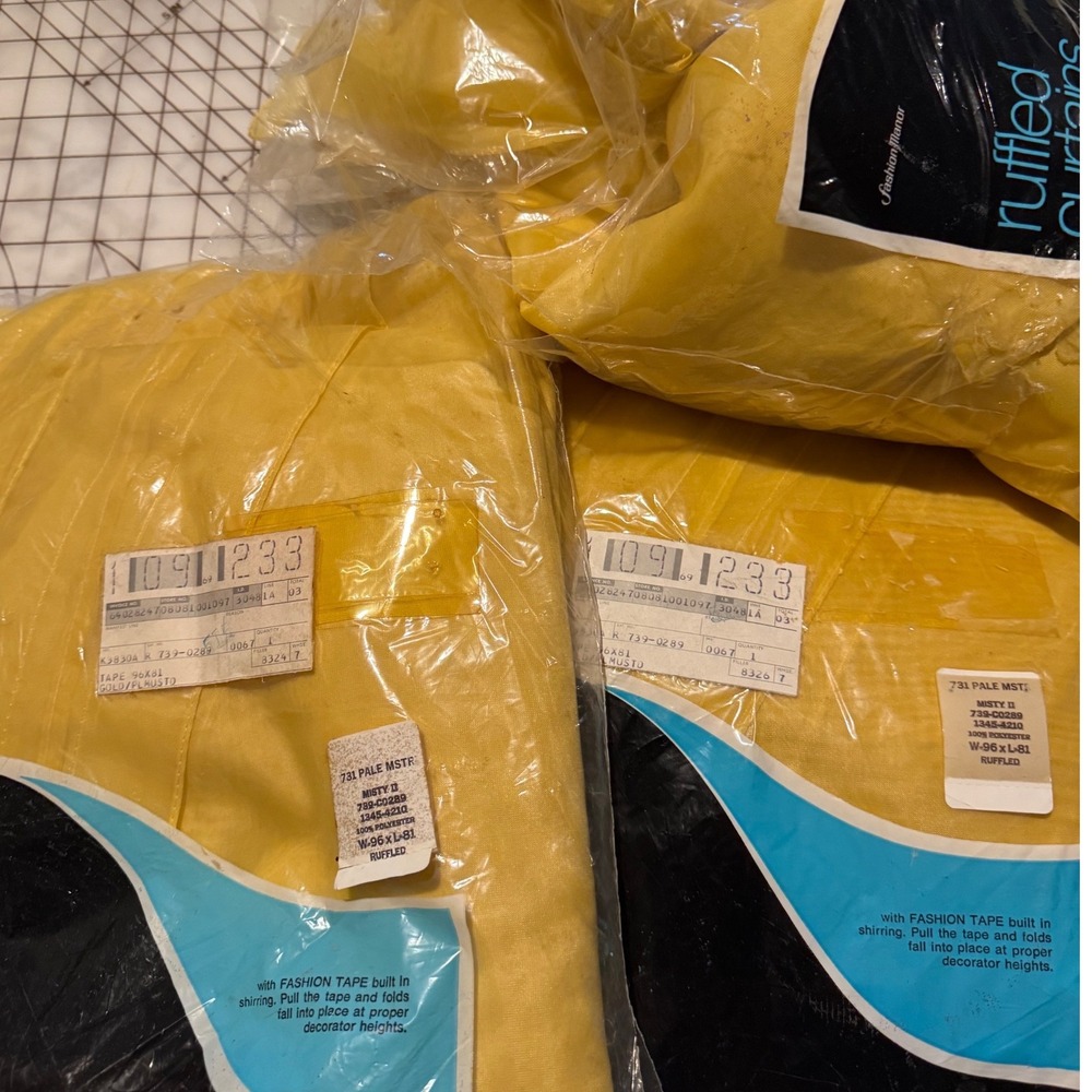 Vintage JCPenney Fashion Manor Ruffled Curtains Gold Mustard 96x81 Set of 3 New